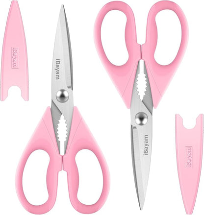 Gifts for Women, Mom, Wife, Her - Couple, Happy Birthday, Wedding Gifts, Christmas Day, Housewarming Gifts, iBayam Kitchen Scissors Heavy Duty Meat Poultry Shears Dishwasher Safe, Pink Stuff