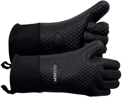 GEEKHOM Silicone Oven Gloves Heat Resistant BBQ Gloves with Cotton Lining for Kitchen Cooking, Baking & Grill Accessories, Waterproof Non-Slip Grill Mitts for Men Women, Dishwasher Safe