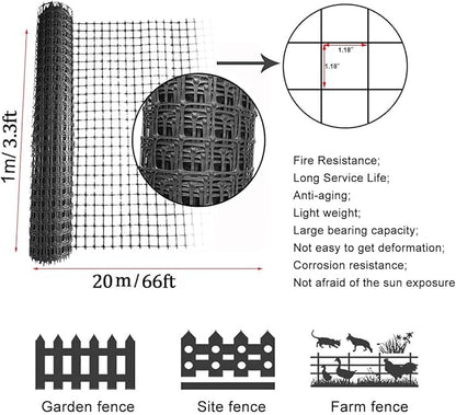 Plastic Fence Animal Barrier,3.3x33ft [Heavy Duty] Outdoor Safety Snow Plastic Fencing Roll Temporary Fence,Reusable Garden Netting for Construction Dog Rabbits Chicken (Black)