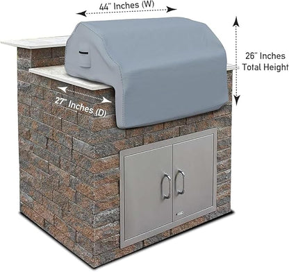 Covers & all Built-in Outdoor Grill Cover, Durable Heavy Duty 18 Oz Waterproof Cover Tuff Material with Air Pocket & Elastic for Snug Fit (44" W x 27" D x 26" H inches, Gray)