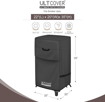 ULTCOVER Waterproof Vertical Electric Smoker Cover 30 inch for Most Square Gas Propane BBQ Smokers Size Upto 22W x 20D x 35H inch, Black