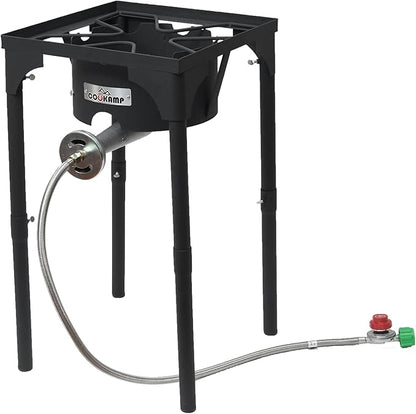 High Pressure Propane Burner Banjo Single Wok Burner 200,000BTU with Adjustable Height. 0-20 PSI Adjustable Regulator and Steel Braided Hose SA1550 (200,000BTU)