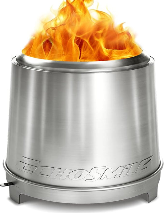 EchoSmile 18" Smokeless Firepit for Outdoor, Stainless Steel Wood Burning Fire Pit with Adjustable Airflow, Three-Layer Combustion, Removable Ash Pan, Portable Fire Pit with Carrying Bag for Outside