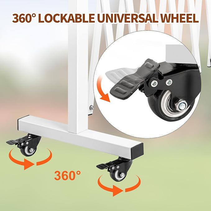 TECSPACE Aluminum Expandable Garden Fence, Portable Barricade Gate with Casters, Expansion Size 201×15.2×40.6 inches, Adjustable Flexible Fence Mobile Barricade Safety Barrier