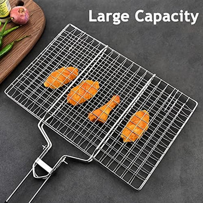 Fish Grilling Basket, BBQ Stainless Steel Barbecue Basket, Foldable Handle - Image 6