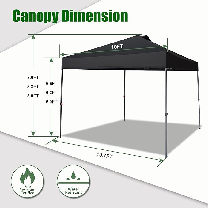 Eurmax USA NOMATTER ONE-Person Open&Close 10x10ft Pop Up Canopy Tent，Portable Shelter Canopy for Outdoor Events，Instant Canopies, Temporary Sunshade,Bonus 4 Sand Bags(Black)