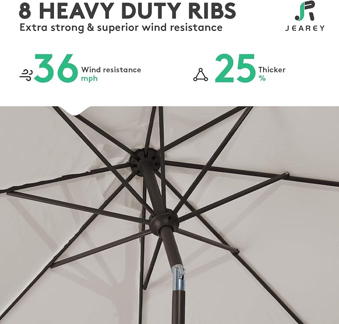JEAREY 9FT Outdoor Patio Umbrella, Market Umbrella, Fog Gray | Outdoor Table - Image 5