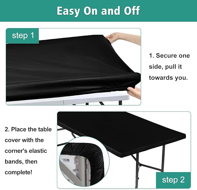 LUSHVIDA 4 Packs Vinyl Card Tablecloth with Flannel Backing 36x36 inch - Waterproof Plastic Picnic Table Cover for Square Folding Table Cloth with Elastic Corners, Black