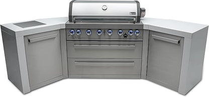 Mont Alpi 44-Inch MAi805-D45 Deluxe 45 Degree 6-Burner 115000 BTU Deluxe Stainless Steel Island Outdoor Kitchen Gas Barbecue Grill w/Granite Countertops & Sides + Storage Drawers & Cabinets