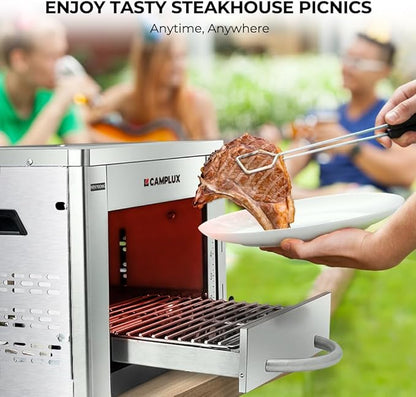 Camplux Propane Infrared Steak Grill,1600℉ Fast Efficient Heating Outdoor Portable Gas Grill with Vertical Cooking,Stainless Steel Single Burner Propane Gas Grill,Perfect for Steak,Ribeyes,Picnic,BBQ