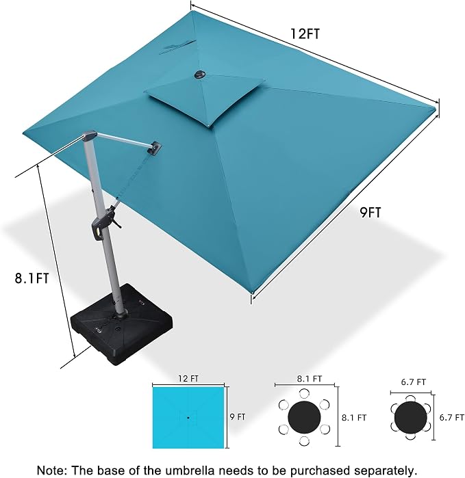 PURPLE LEAF Patio Cantilever Umbrella 9' X 12' Large, Turquoise Blue | 35MPH - Image 9