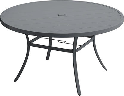 VICLLAX 60" Outdoor Round Patio Table for Lawn Garden, All Weather Metal Patio Dining Table with Adjustable Umbrella Hole, 8-10 Person, Grey