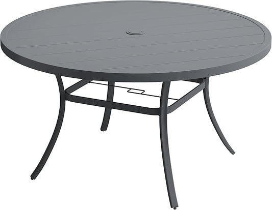 VICLLAX 60" Outdoor Round Patio Table for Lawn Garden, All Weather Metal Patio Dining Table with Adjustable Umbrella Hole, 8-10 Person, Grey