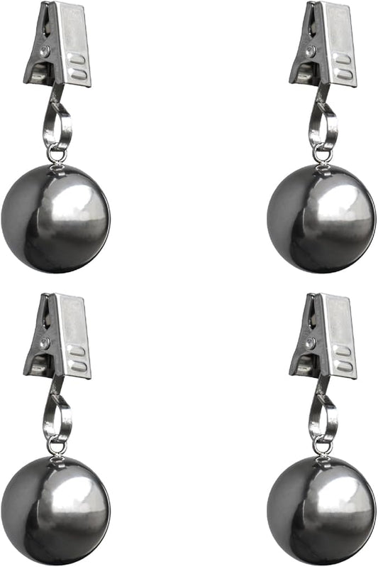 4 Pack Heavy Duty Tablecloth Weights, Rust Proof Stainless Steel Balls with Clips, Weights for Curtain, Outdoor Picnic Table, Flags, 10oz