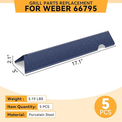 17.1 Inch Porcelain Steel Flavorizer Bars for Weber Genesis Grill Parts, for GS4 Genesis II/II LX 300, II E-310, II E-315, II E-335, II LX-340 Replacement Parts 66795, 5 Pcs