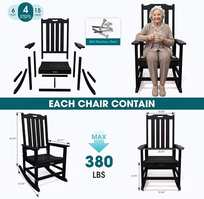 THOEOE Outdoor Rocking Chairs Set of 8, Oversized Patio Rocking Chair | HDPE - Image 7