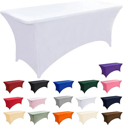 2-Pack 4ft White Spandex Table Covers for Rectangular Folding Tables - Wrinkle Resistant Stretch Tight Table Cloths - Ultimate Fitted Table Protector for Parties, Banquet, and Wedding