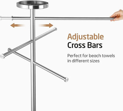 Natural Marble Outdoor Towel Rack with Weighted Base, KES 5-Feet Pool Towel Rack Outdoor for Hot Tub 18/8 Stainless Steel, Adjustable 3 Arms with Storage Tray, Brushed Finish OTR200-2