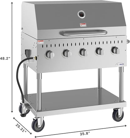 36 in. Commercial Outdoor Propane Gas Grill With Roll Dome Cover in Stainless-Steel (CGKIT3-36D)