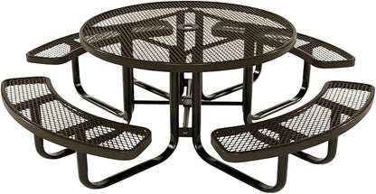 COATEDOUTDOORFURNITURE Heavy-Duty Portable Outdoor Kids Table with Umbrella Hole, Expanded Metal Kids Picnic Table, Commercial-Grade, Made in America (46 in, Round, Childrens, Textured Brown)