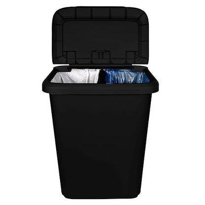 20.4 Gallon Plastic Recycling Bin, Two Compartment Garbage Container with Lift Top Lid, Black, 20.9x14.7x26 Inch