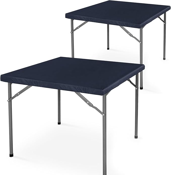 LUSHVIDA 2 Packs Vinyl Card Tablecloth with Flannel Backing 36x36 inch - Waterproof Plastic Picnic Table Cover for Square Folding Table Cloth with Elastic Corners, Navy Blue