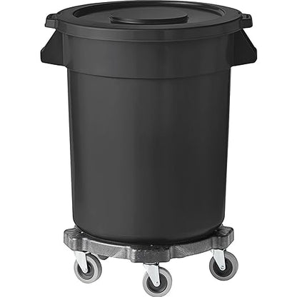 PRO&Family Commercial Round Trash Can with Lid and Dolly Rolling Waste Container, Ingredient Bin, Heavy-Duty Plastic, Anti-Static, Kitchen, Office, Outdoor Use (Black, 20 Gallon)