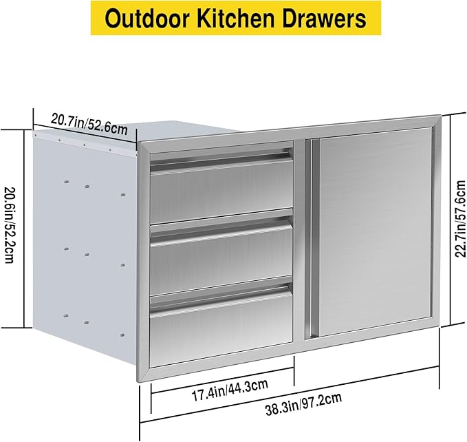 Outdoor Kitchen Drawer Combo, BBQ Access Door Drawers Combo With Stainless Steel, Perfect For BBQ Grill Station Outdoor Kitchen Storage Cabinet,G4