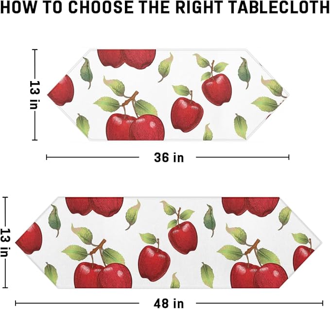 Apples Leaves Table Runners 36 Inches Long Table Runner Washable Kitchen Dining Tabletop Decor for Indoor Outdoor Party Wedding Dining Room Coffee Table Decoration 13x36 Inch