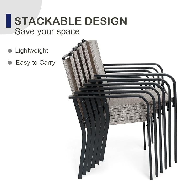 Anmutig Stackable Outdoor Dining Chairs Set of 4, Textilene Fabric, Breathable - Image 7