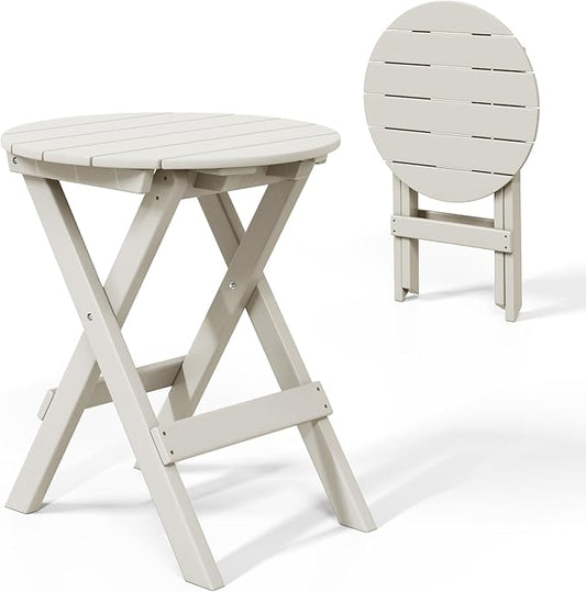 Costaelm Paradise HDPE Outdoor 24.5 Inch Round Portable Folding Patio Dining Table, Sand