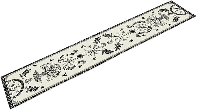 Viking Tree of Life Table Runner, Raven Helmet of Awe Seasonal Table Runner for Kitchen Dining Home Party 13x120in