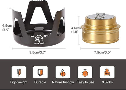 REDCAMP Mini Alcohol Stove for Backpacking, Lightweight Brass Spirit Burner with Aluminium Stand for Camping Hiking
