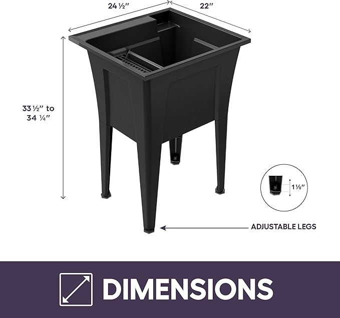 Freestanding Utility Sink with One Handle Chrome Faucet - 24" Plastic Utility Sink for Garage, Laundry, Indoor and Oudoor Use - Laundry Tub Kit by Noah William Home - Black (19.5 gal)