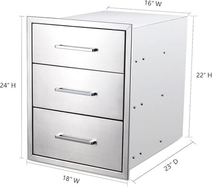 TIANAI Outdoor Kitchen Drawers Stainless Steel Triple Drawer - 18" W x 24" H x 23" D,Flush Mount for Outdoor Kitchen or BBQ Island