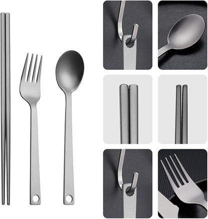 Portable Camping Cutlery Set Outdoor Metal Tableware Fork Spoon Chopstick Travel Utensils for Outdoor Picnics Dining