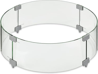 Outdoor GreatRoom Co Fire Pit Wind Guard - 20" Round Fire Pit Glass Wind Guard for Firepit Burner with 6 Inch Tall Tempered Glass Panels, Secure Aluminum Clips, Rubber Bases - Easy Assembly
