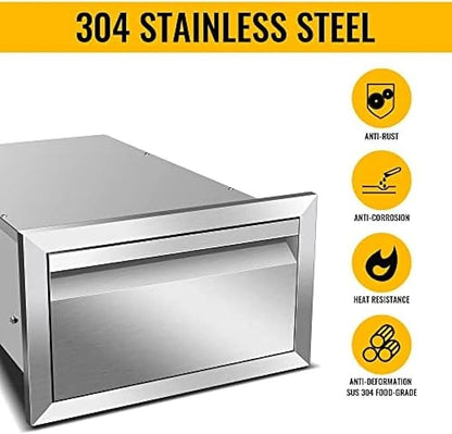 Outdoor Kitchen Drawers, Box Frame Style Flush Mount BBQ Drawer w/Stainless Steel Handle, BBQ Island Drawers For Patio Grill Station,Single Drawer