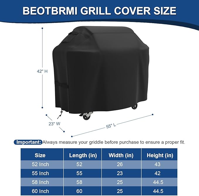 Grill Cover, Grill Covers for Outside Heavy Duty Waterproof 55 inch, BBQ Grill Cover with Adjustable Straps, Oxford Fabric for Weber, Genesis, Charbroil, etc