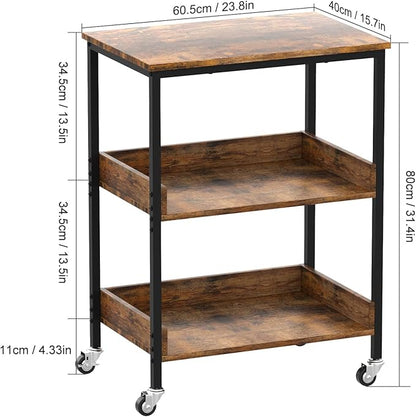 ASTARTH Kitchen Microwave Cart, 3 Tier Rolling Utility Cart on Wheels Coffee Cart, Storage Islands for Living and Kitchen Room