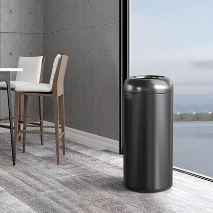 BEAMNOVA 16.5 Gallon Trash Can Black Open Top Outdoor Indoor Commercial Stainless Steel Industrial Waste Basket Container, Metallic Black Large Garbage Enclosure with Lid