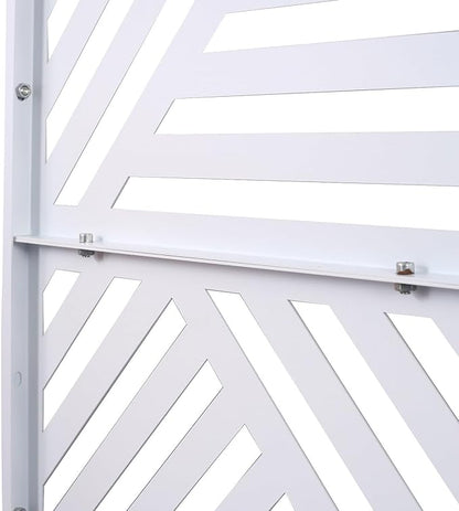 Outdoor Privacy Screen with Geometric Design – Metal Decorative Panel, Freestanding Partition, Weather-Resistant, 76"x48" for Garden, Patio, Balcony, and Yard, White