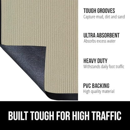 GORILLA GRIP Waterproof Traffic Guard Door Mat, 2 Pack Heavy Duty Entryway Mats, Strong Rubber Back Commercial Utility Rugs for Office Hallway, Garage Floor and Home, Low Profile Carpet, 35x23, Beige