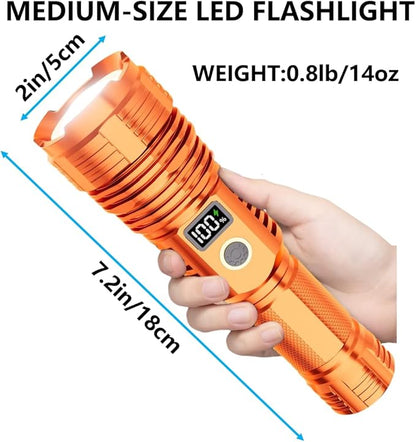 Flashlights High Lumens Rechargeable, LED Super Bright Flash Light Long Beam, Zoomable Linternas with LCD Digital Display, 5 Mode, Waterproof, Powerful Tactical Flashlight for Emergencies Camping Gift