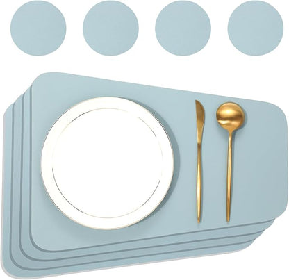 Faux Leather Waterproof Placemats Set of 8-Heat Resistant Non Slip and Scratch Resistant, Washable Indoor and Outdoor Dining Room Placemats for Kitchen, Dining Room and Patio Table Decoration