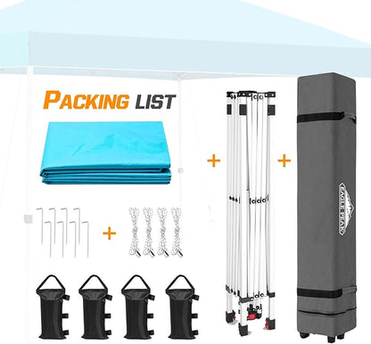 EAGLE PEAK Pop Up Canopy Tent with Wheeled Carry Bag, 8 Stakes, 4 Ropes, 4 Weight Bags, Easy Set Up Tent Canopy, 10x10 ft, 100sqft of Shade, Light Blue