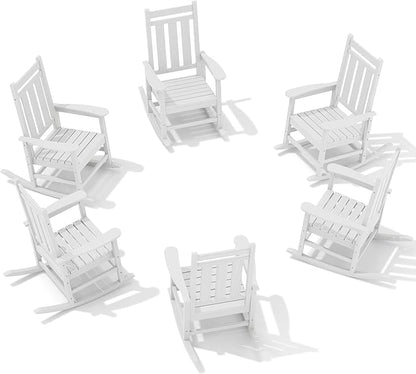 Oversized Outdoor Rocking Chair Set of 6, HDPE Patio Rockers by KINGYES