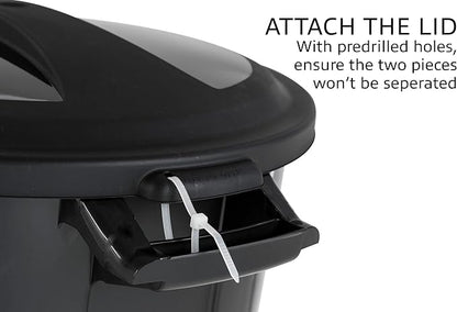 United Solutions 32 Gallon Outdoor Garbage Can, Black, Easy to Carry Garbage Can with Sturdy Construction, Pass-Through Handles & Attachable Click Lock Lid, Indoor or Outdoor Use, (Pack of 2)