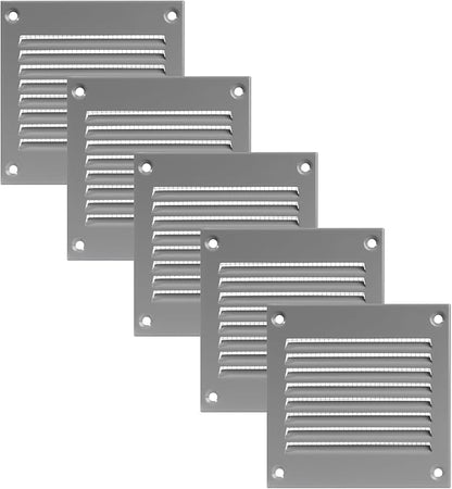 Vent Systems 4'' x 4'' Inch (Overall Dimensions) Pack of 5 - Gray Air Vent Cover - Metal Air Return Grill with Built in Guard Screen - HVAC Ducting Vent Duct Cover for Interior, Exterior Use