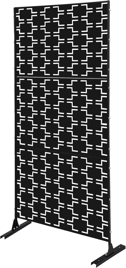 Outdoor Metal Privacy Screen with Stand, 35.4" W x 75" H Freestanding Metal Slatted Decorative Privacy Screen and Panels for Patio Garden Balcony Porch (Black Rectangular)
